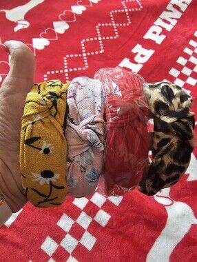 Knotted Headband Set - Yellow, Pink, Red, Leopard Print